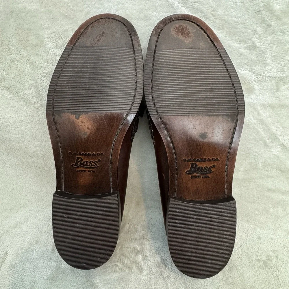 G.H. Bass Brown Leather Tassel Loafers Moc Toe Slip On Men's US 9 D Made USA